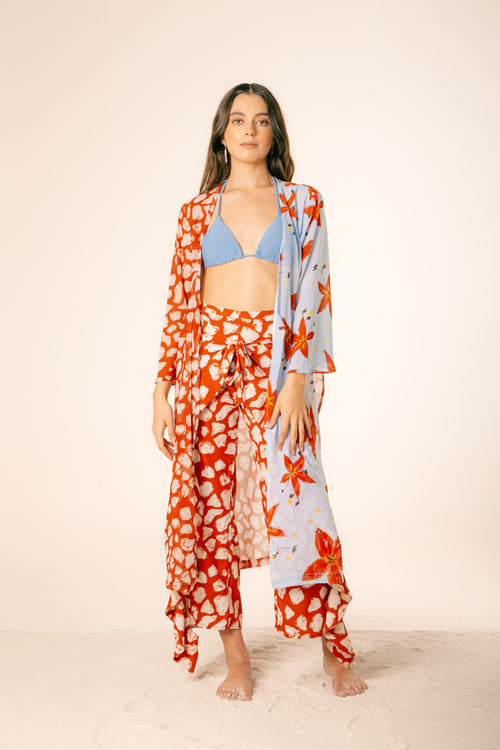 Kimono Santorini Manchas Rojas - Floral