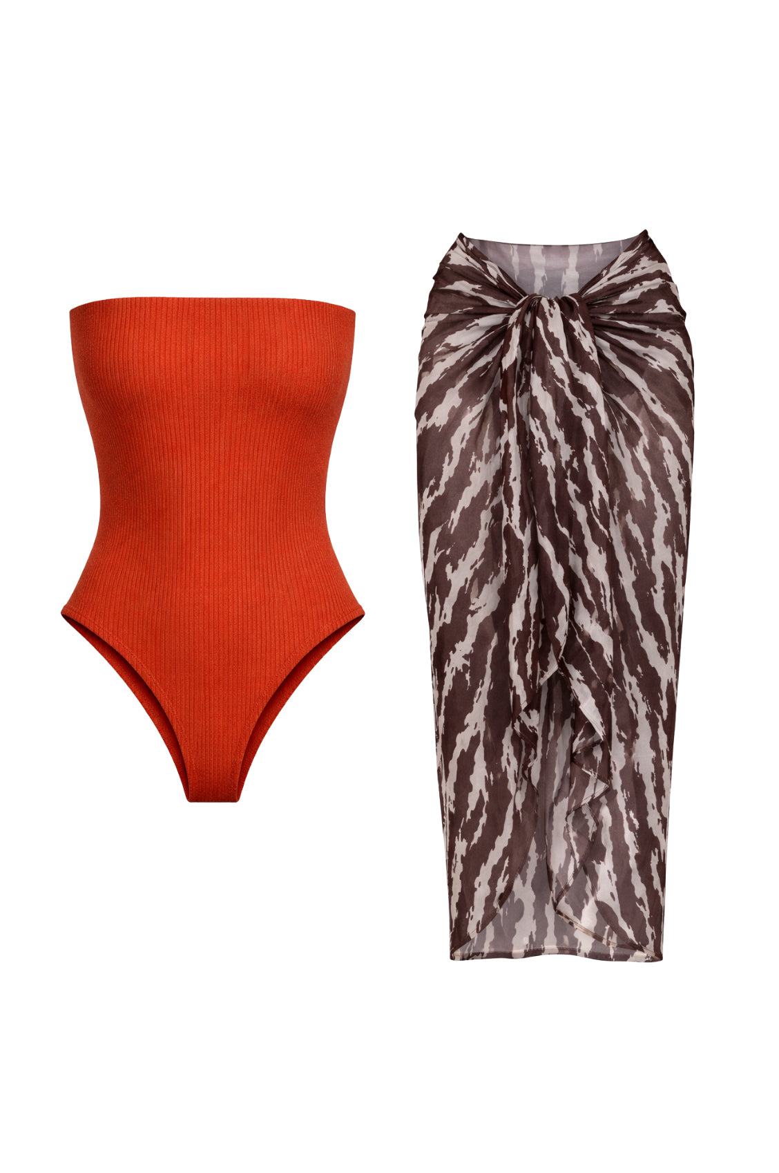 Set traje de baño Lía + Pareo Akumal Cebra Duna