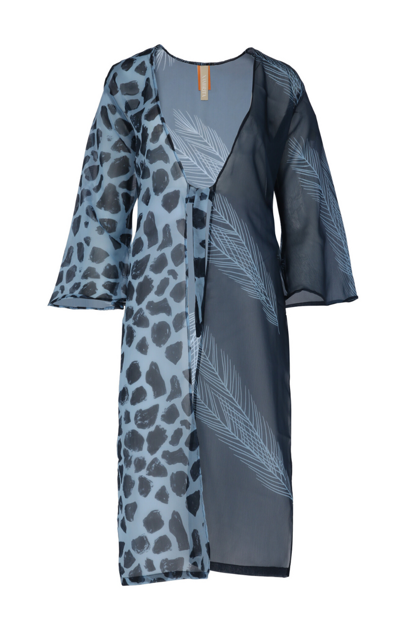 Kimono Santorini Manchas Azul - Palmeras